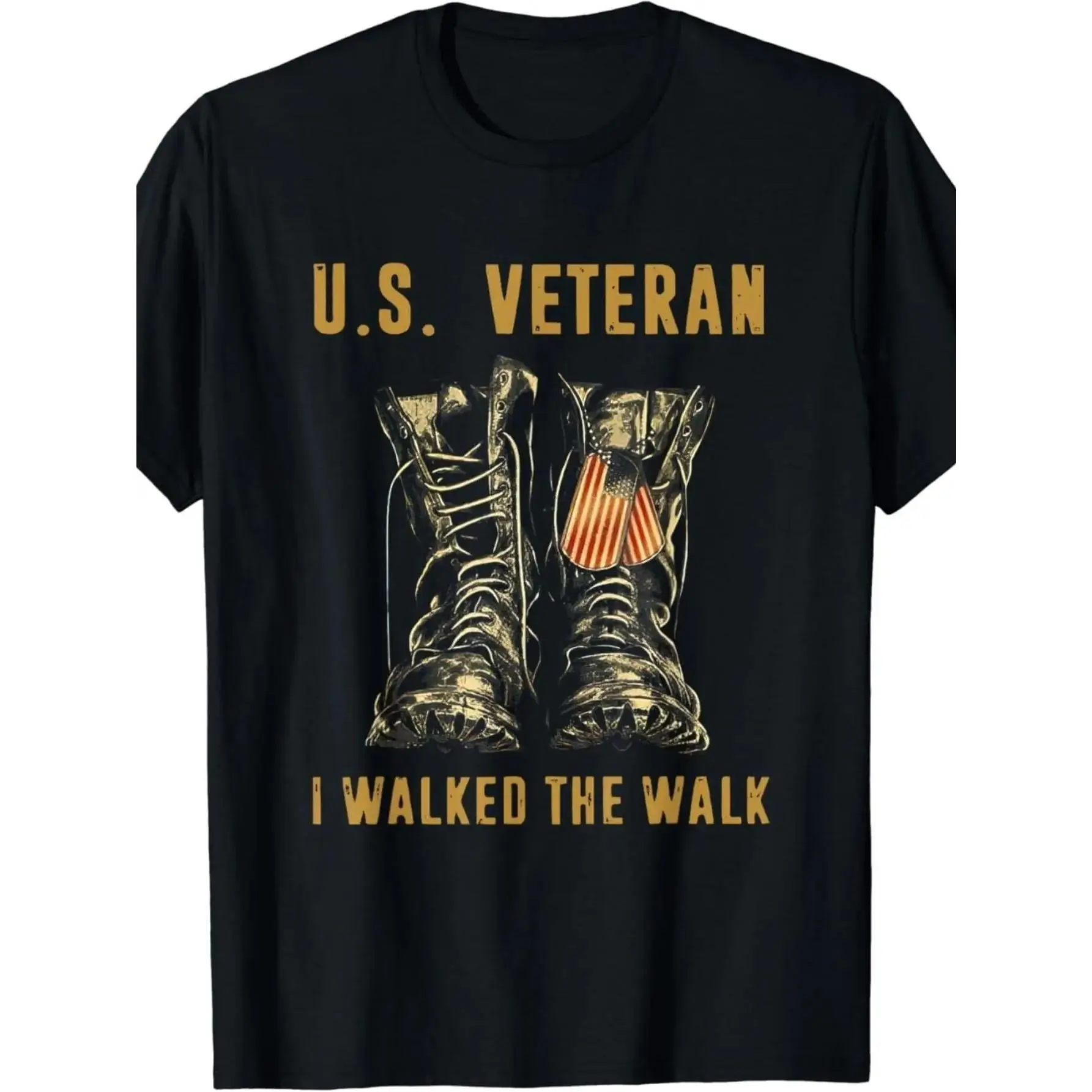 2026 Spring Summer Men's U.S.Veteran "I Walked the Walk" Military T-Shirt Black Crewneck Top for Veteran Events & Patriotic Holidays