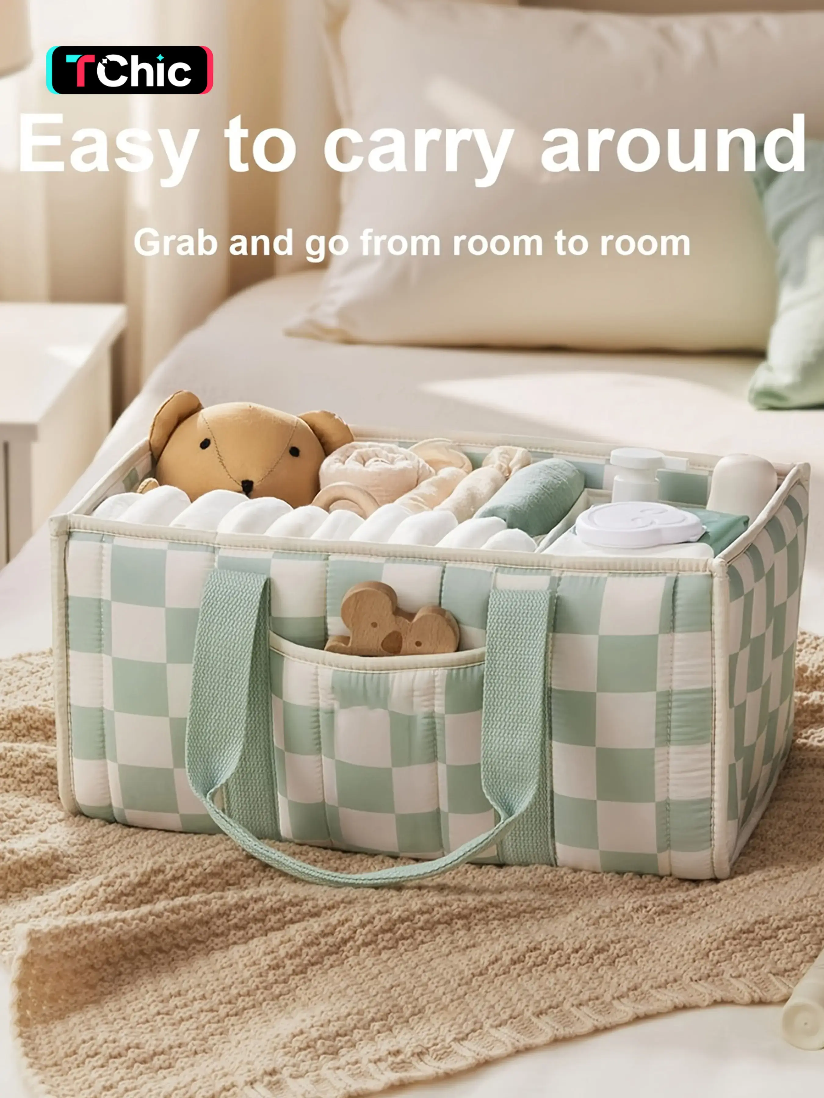 Diary Checkered Diaper Caddy Organizer, Stylish Nursery Storage Basket, Gift for Baby Shower, Newborn Essentials, Registry Search Must Haves, Lightweight Diaper Handbag, Multifunctional Diaper Bag, Diaper Purse