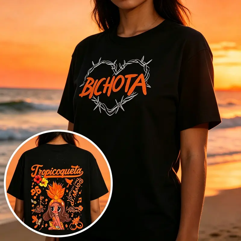 Unisex Bichota Theme Premium Cotton Graphic Tshirt - Oversized Boxy Lightweight Tropitour Style Latin Pop Queen Fan Top, Fashion Apparel, Clothes for Women, Summer Festival Concert Casual Streetwear Sports Top