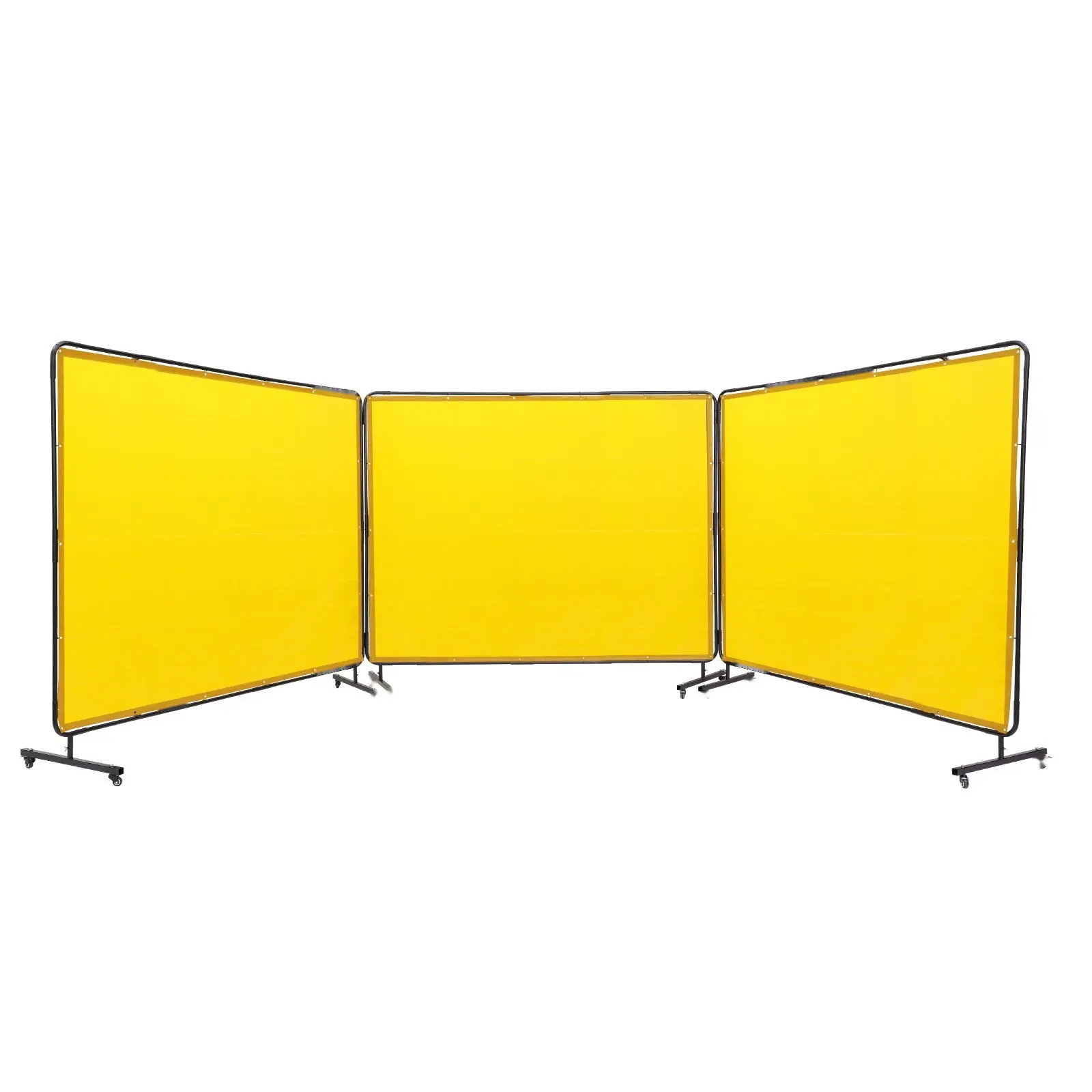 Welding Screen With Frame, 6' x 8' Three-Panel Welding Curtain Screens, Flame-Resistant Vinyl Protection Screen On 12 Swivel Wheels (Six Lockable), Portable Moveable Workshop Safety Barrier For Welding And Metal Fabrication Yellow
