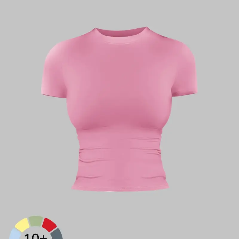 Women's Solid Color Sports Tee, Fitness Sport Top, Stretch Athletic Shirts, Casual Comfy Breathable Short Sleeve T-shirt for Yoga Gym Workout Running, Ladies Sportswear for All Seasons