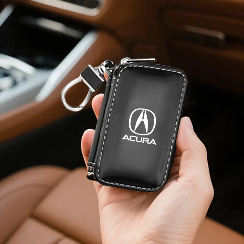 Leather Square Zip Key Pouch, Two Colors, Universal Car Remote Key Case, Durable with Hook, Portable Anti-Scratch, Key Fob Protector, Key Fob Cover, for Acura Models