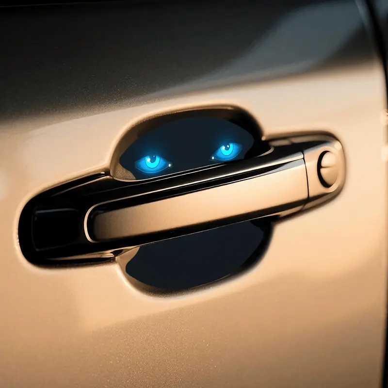 4 Unique Blue Light Eye Pattern Car Stickers, Door Handle Scratch Protection Stickers, Universal Adhesive/anti-collision/PVC Material