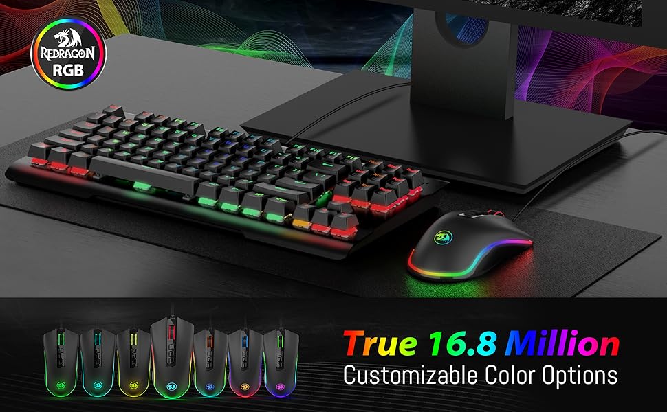 Redragon M711 Cobra Gaming Mouse with 16.8 Million RGB Color Backlit, 10,000 DPI Adjustable, Comfortable Grip, 7 Programmable Buttons