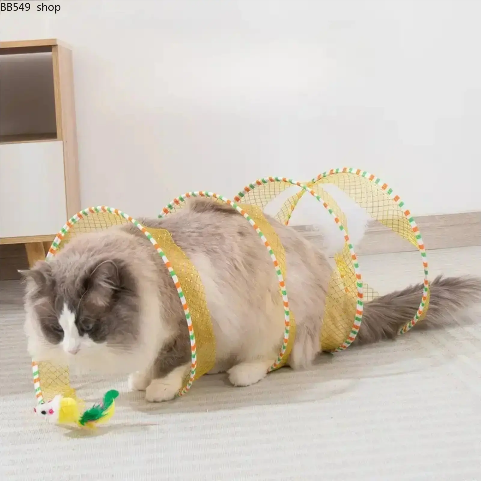 Collapsible Spiral Cat Tunnel Toy, 20-Inch Interactive Foldable Cat Play Tunnel with Feather & Bell, Durable Self-Play Kitten Toy for Indoor Cats & Small Pets, Fun Exercise Entertainment Pet Accessory