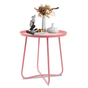 ACEHOME Outdoor Side Tables,Round Modern Home Decor Coffee Tea Side Table,Small Metal Sofa Side Snack Side Table, Simple Style Table for Living Room Bedroom and Garden Balcony Yard Porch Patio(Pink) On-Site