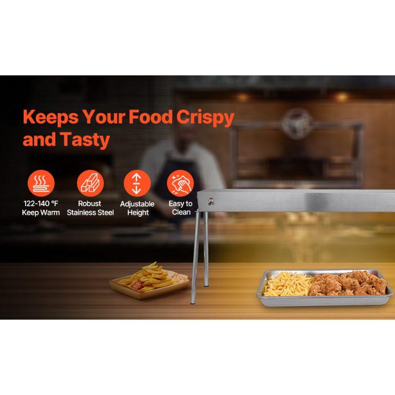 VEVOR Food Heat Lamp, 750W Hanging Commercial Food Heating Warmer, Stainless Steel Electric Strip Heater Light with Cord, Heatlamp Warming Equipment for Food Restaurant, Buffet, and Catering Kitchen