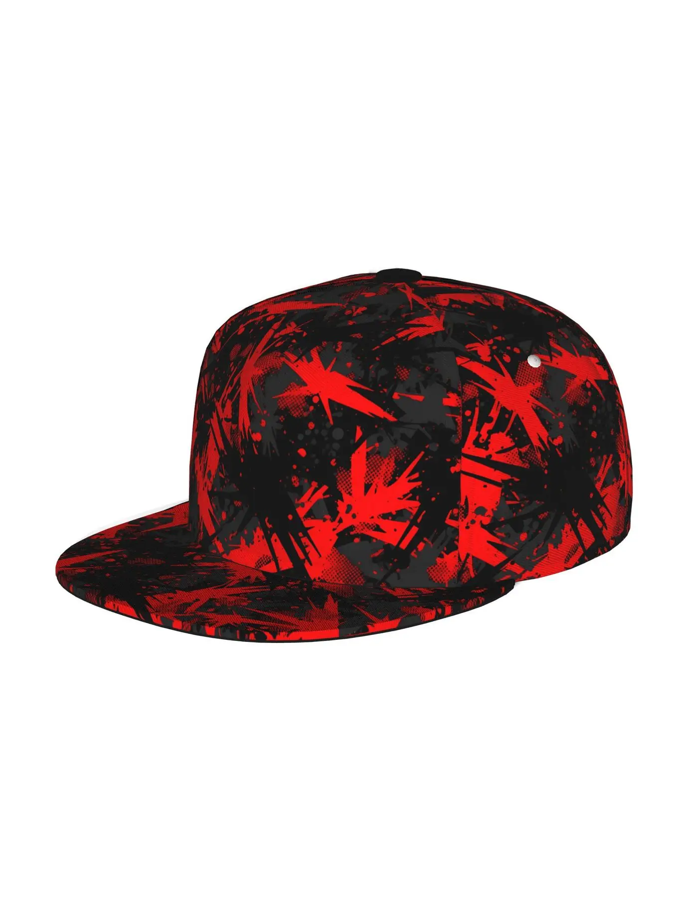 Abstract red black pattern, Men Women Unisex Flat Brim Baseball Cap, Hip Hop Streetwear Snapback Trucker Hat for Skateboarding Dance Outdoor Sports, Adjustable Punk Style Sun Hat Snapback