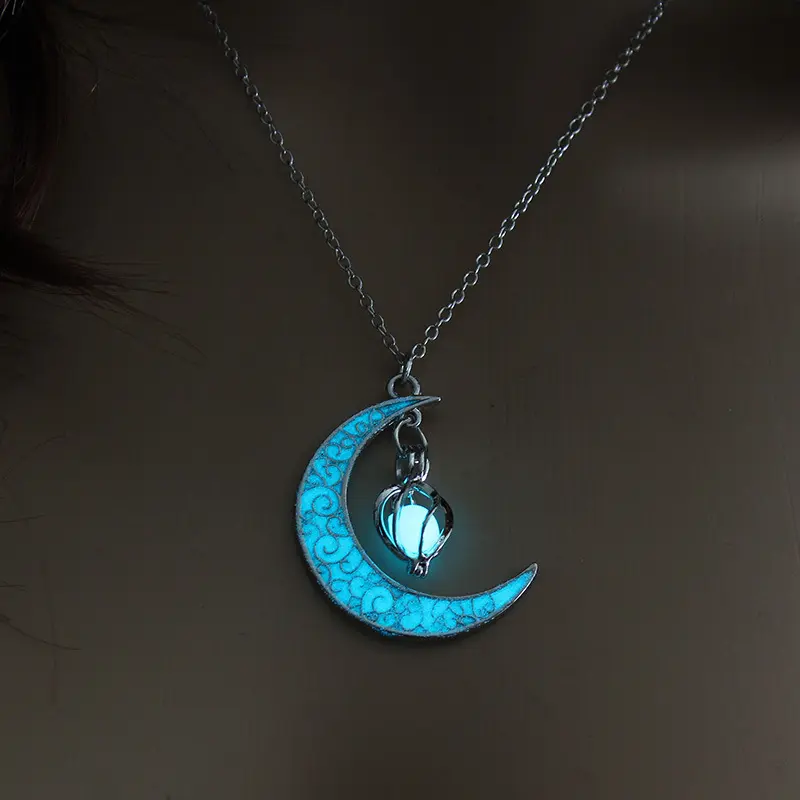 Luminescent Round Pendant Necklace for Women, Silver-Plated Chain, Glows Bright Glow-in-the-Dark Celestial Jewelry Gift, Necklaces For Women, Any Event, Celestial Glow