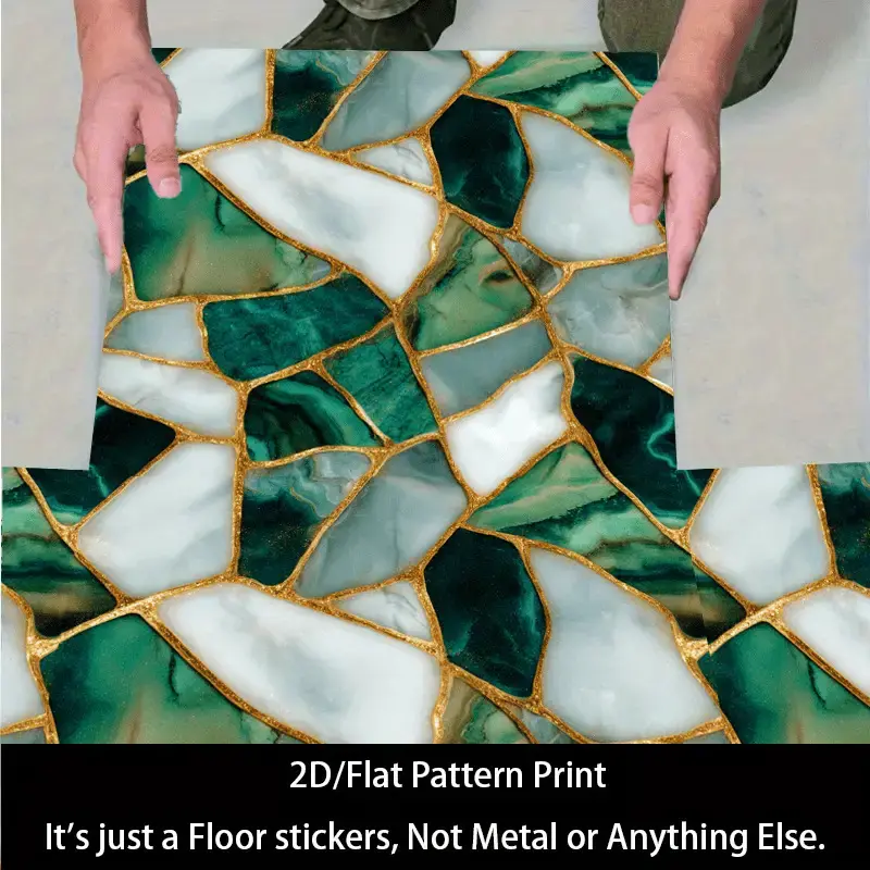Peel and Stick Wall Tiles | Dark green golden edge patchwork design 10pcs 11.81" self-adhesive Tile Sticker decals for multi-room wall renovation