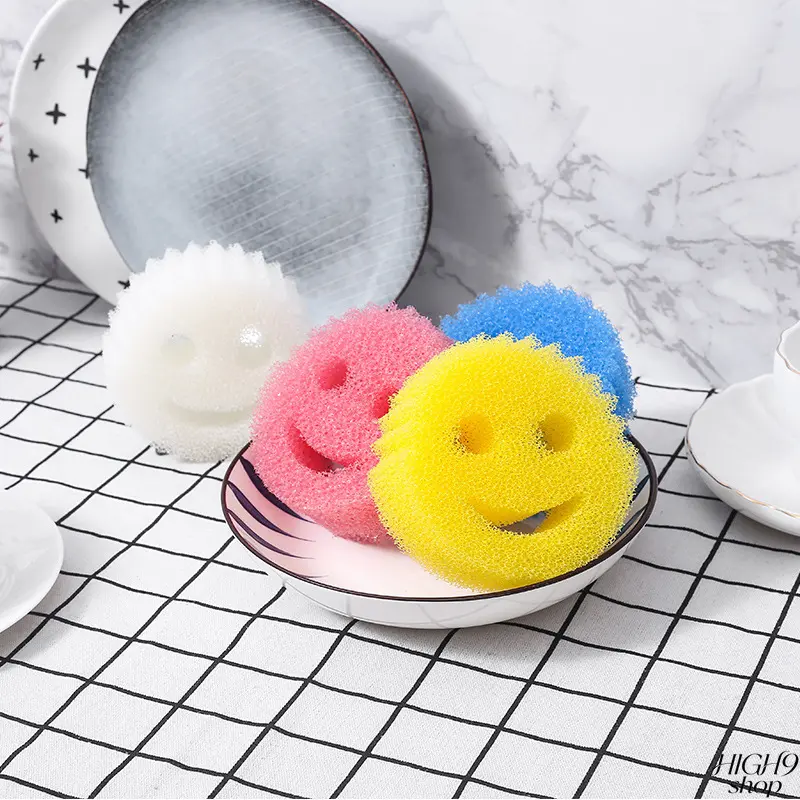 3pcs New Smiley Face Cleaning Sponges, Honeycomb Scrub Sponge Pads, Durable Household Kitchen Dish Washing Sponges For Tableware, Pot And Sink Stain Removal, Efficient Daily Home Kitchen Grease Cleaning Accessory