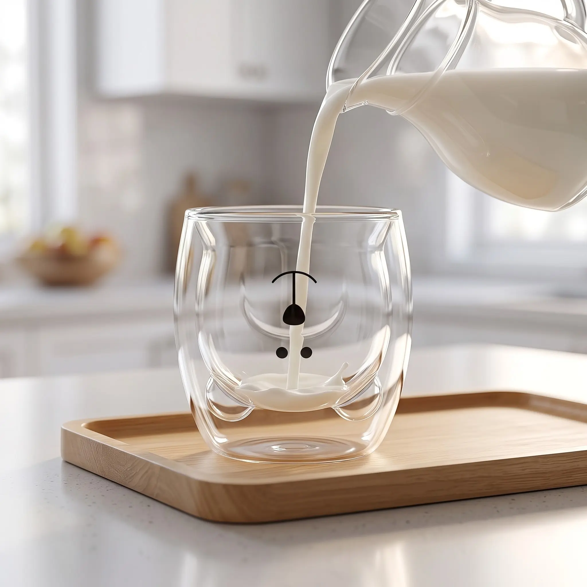 Creative Cute Bear Double Layer Coffee Cup, Cartoon Animal Milk Glass, Women's Gift, Christmas Present, 250ML, 6pcs/4pcs/2pcs