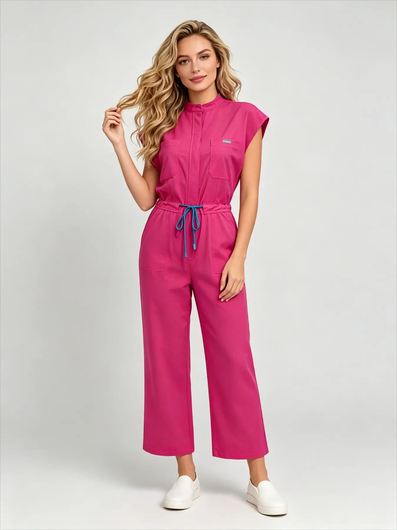 Slimming Drawstring Waist Stand Collar Hand Scrub Jumpsuit Uniform For Hospital And Clinic Female Nurses