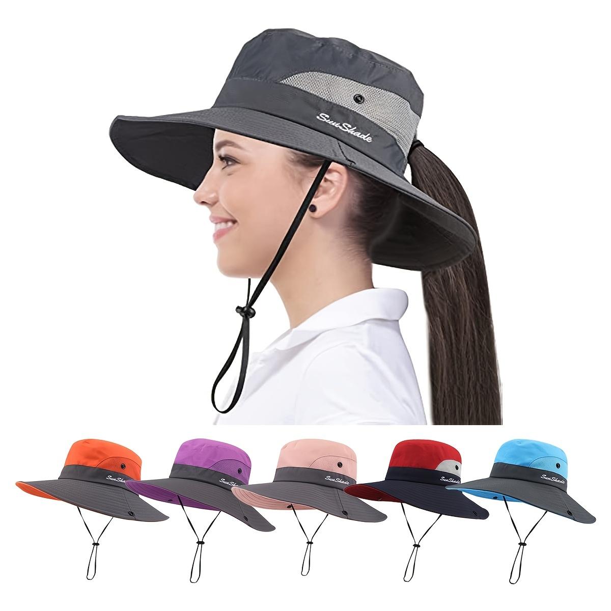 Outdoor ponytail hole breathable mesh fisherman hat, unisex, foldable, cool mesh, lightweight wide-brimmed ponytail bucket hat for outdoor use, hiking, and daily wear