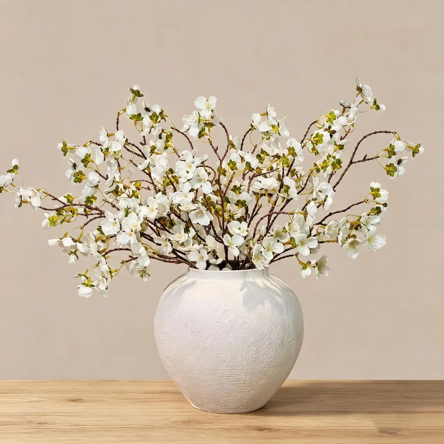12 Pcs White Cherry Blossom Branches Artificial Flowers for Decoration, Fake Flowers Stems Fake Cherry Blossoms Silk Flowers for Indoor Table Centerpieces Vase Wedding Office Home Party Decor