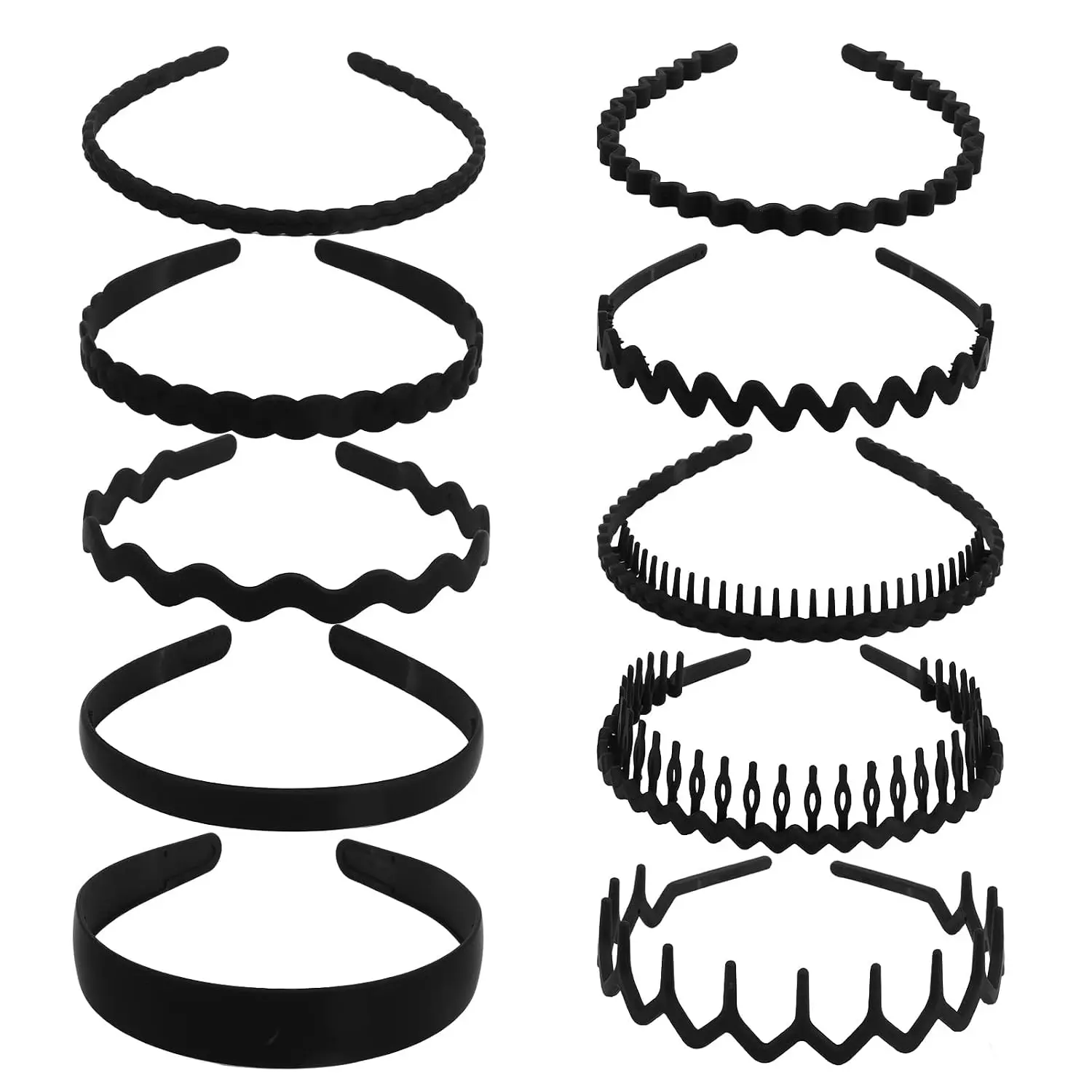 Headbands for Women Fashion Zig Zag Black Comb Plastic Headbands with  Hair Accessories Non Slip for Women Men Girls 10 count