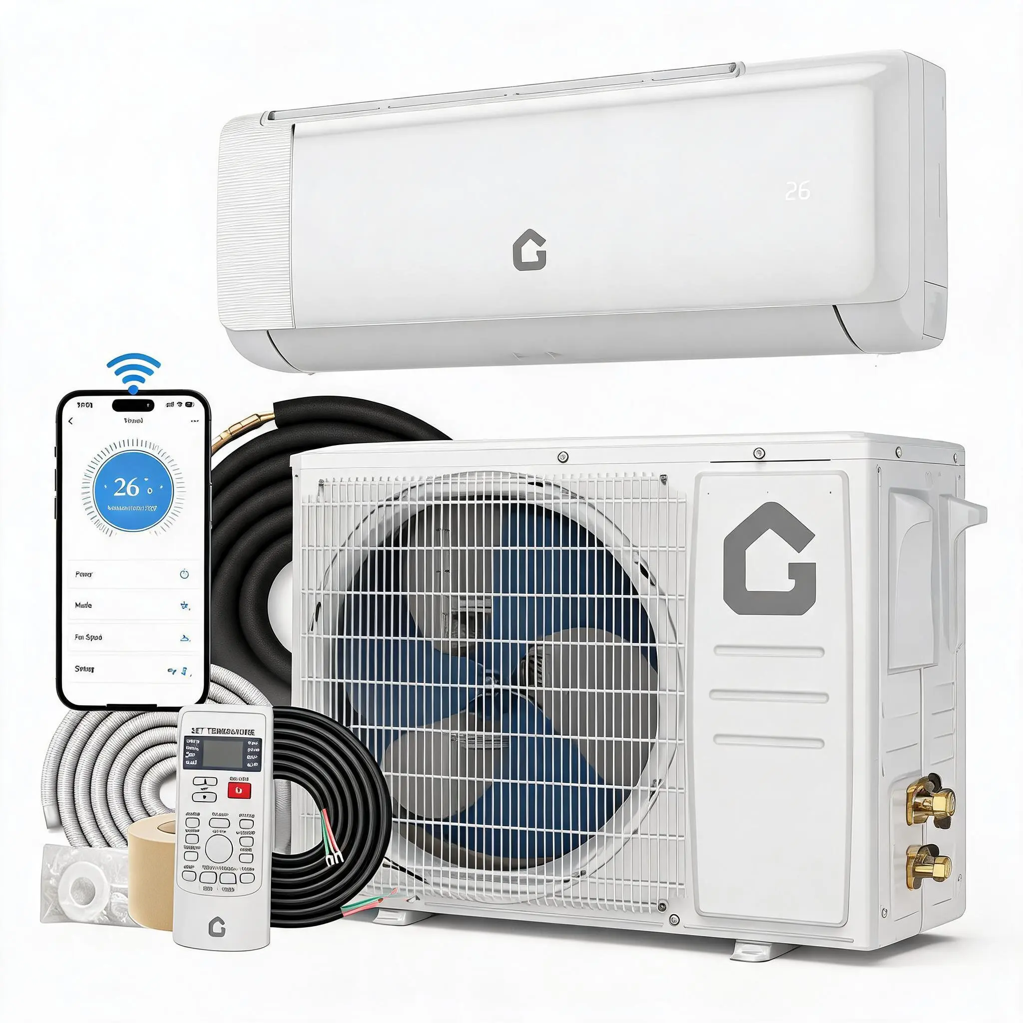 24,000 BTU Ductless Mini Split HVAC System - 21 SEER2 Inverter Energy-Efficient AC & Heat Pump, 230V, WiFi Control, App Remote, Quiet Operation, Cools/Heats Up to 1,500 Sq.Ft Home Cooling Solution