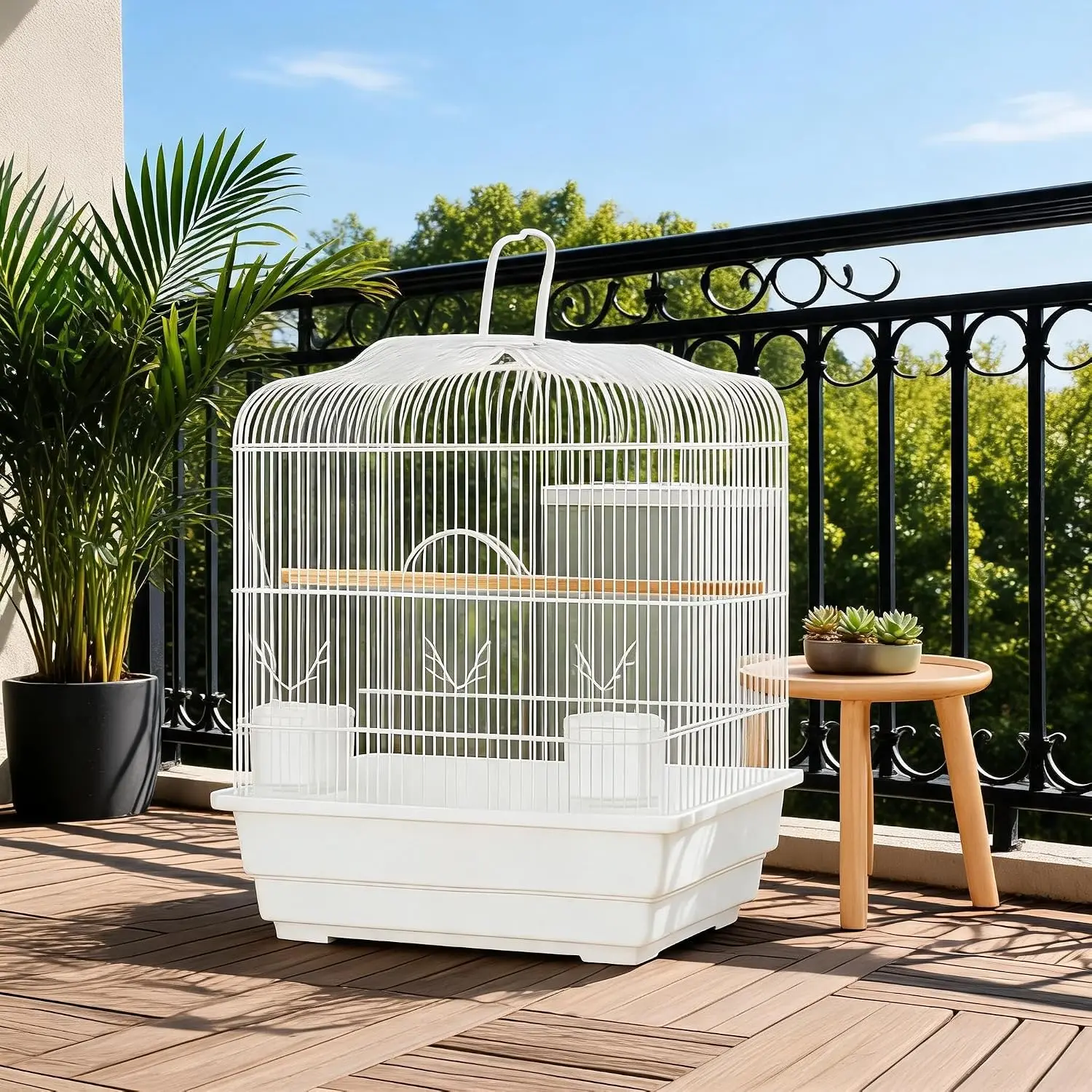Portable Bird Cage for Small and Medium Birds, Metal Bird Travel Cage, Rolling Wire Aviary Cage with Wooden Perches, Swing, Food Bowls & Removable Clean Tray, Escape-Proof Pet Habitat for Parrots, Budgies, Cockatiels Indoor Outdoor Travel