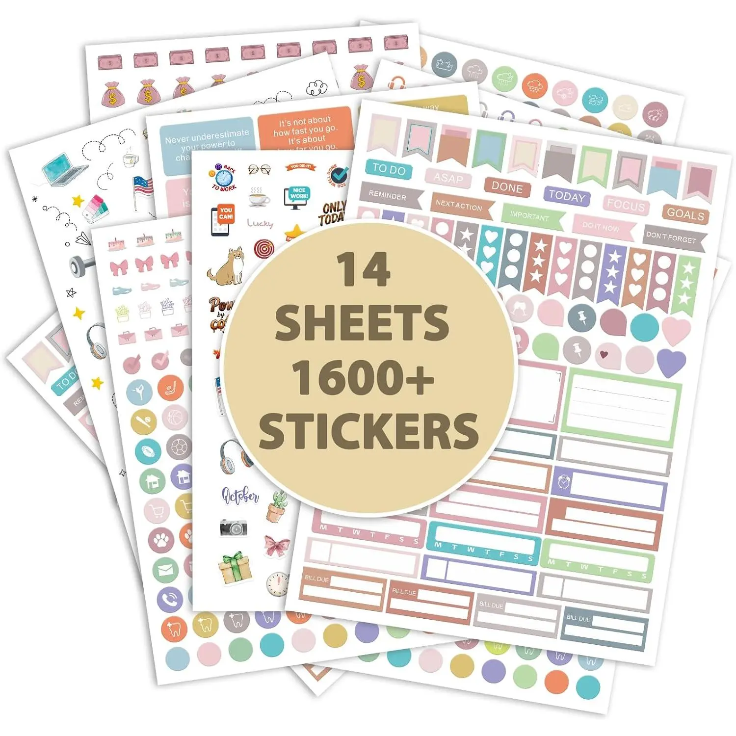 Planner Stickers for Women, 1,600+ Functional Labels and Decorative Icons | Calendar Stickers for Adults with a Writable Matte Finish, To-Do Boxes, Budget Markers, Appointments, and Seasonal Designs