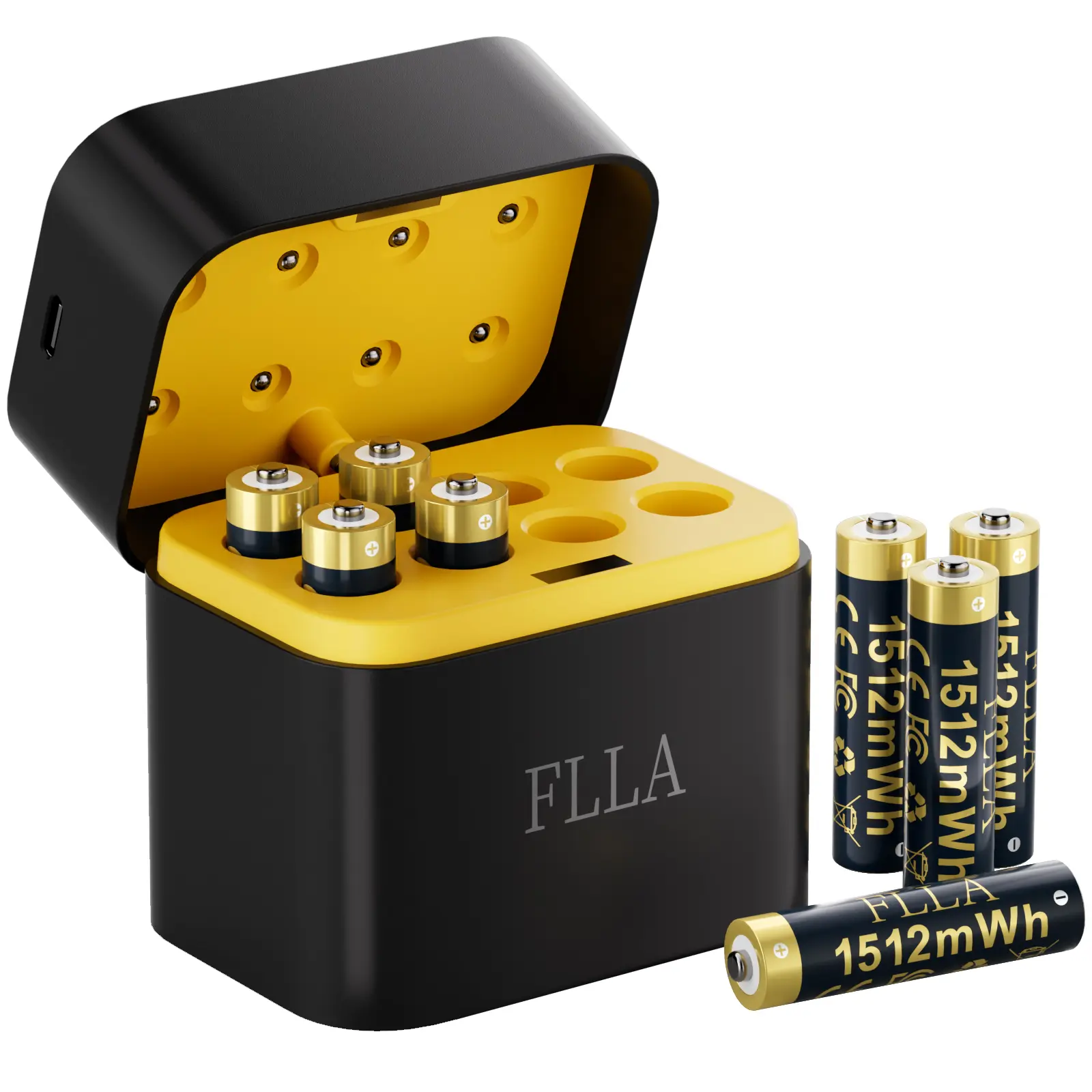 8-Slot Lithium Integrated Fast Rechargeable Charger with 8x AAA 1.5V 1512mWh Batteries for Electronic Device Charging