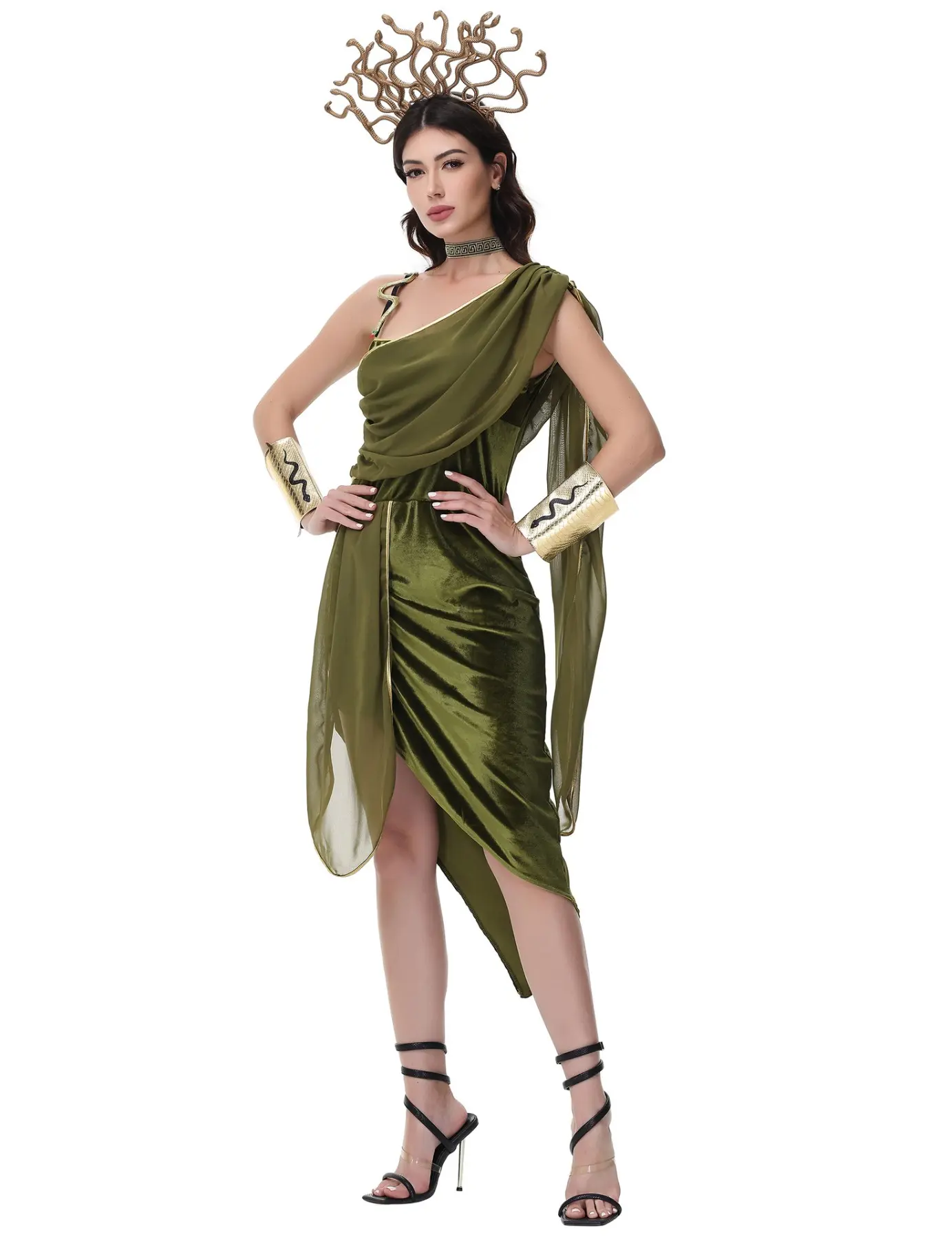 Ancient Egyptian Medusa Greek Goddess Cosplay Costume, Roman Performance Dress, Halloween, Slim-Fitting Striped Suit