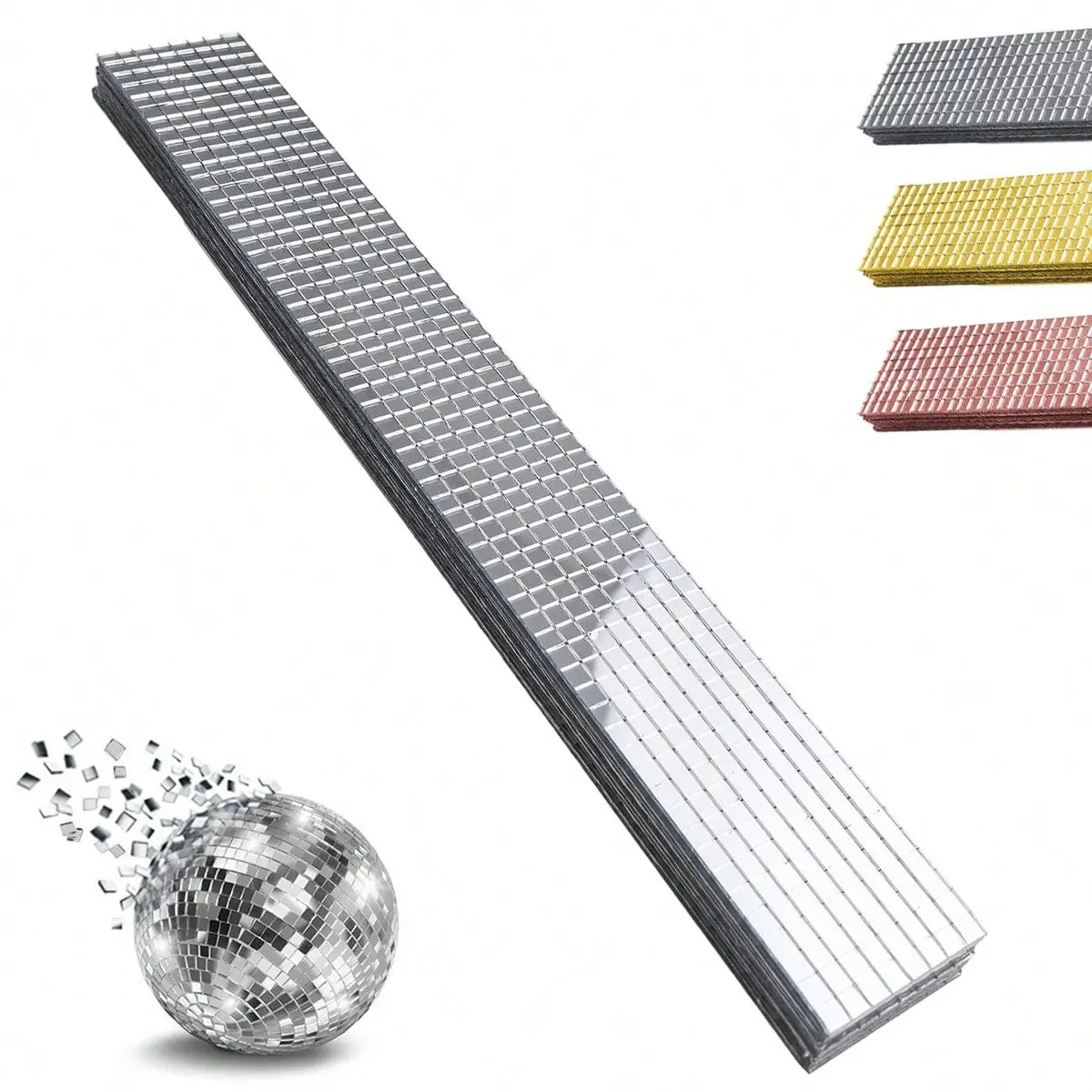 Self Adhesive Mosaic Tiles, 5x5mm Disco Tiles, Square Mosaic Mirror Pieces, Crafts Small Glass Mirror Strips, Square Mirror Mosaic Tiles for Interior Outdoor Decoration,DIY Art Collage,Vases, Cups, Photo Frames and Other Crafts