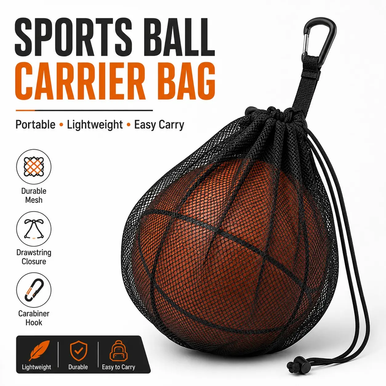 Portable Compact Basketball Net Bag, Drawstring Volleyball & Soccer Ball Pouch, Travel Training Sports Durable Backpack, Fits Shoes & Balls