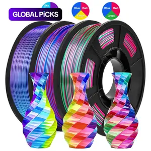 Silk PLA 3D Printer Filament Bundle, Shiny Tricolor Filament 1.75mm Pack, Multi Color Change 3D Printing Filament for Most FDM 3D Printer, 3 Spools 250g Each #GLOBAL PICKS