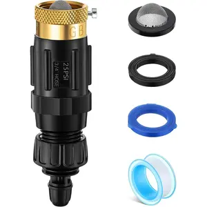Drip Irrigation Faucet Adapter 25 PSI, 1/4" Tubing Quick Connect to 3/4" Garden Hose with Backflow Preventer, Filter, Plumbers Tape, Pressure Regulator, Copper Drip Irrigation System Fittings