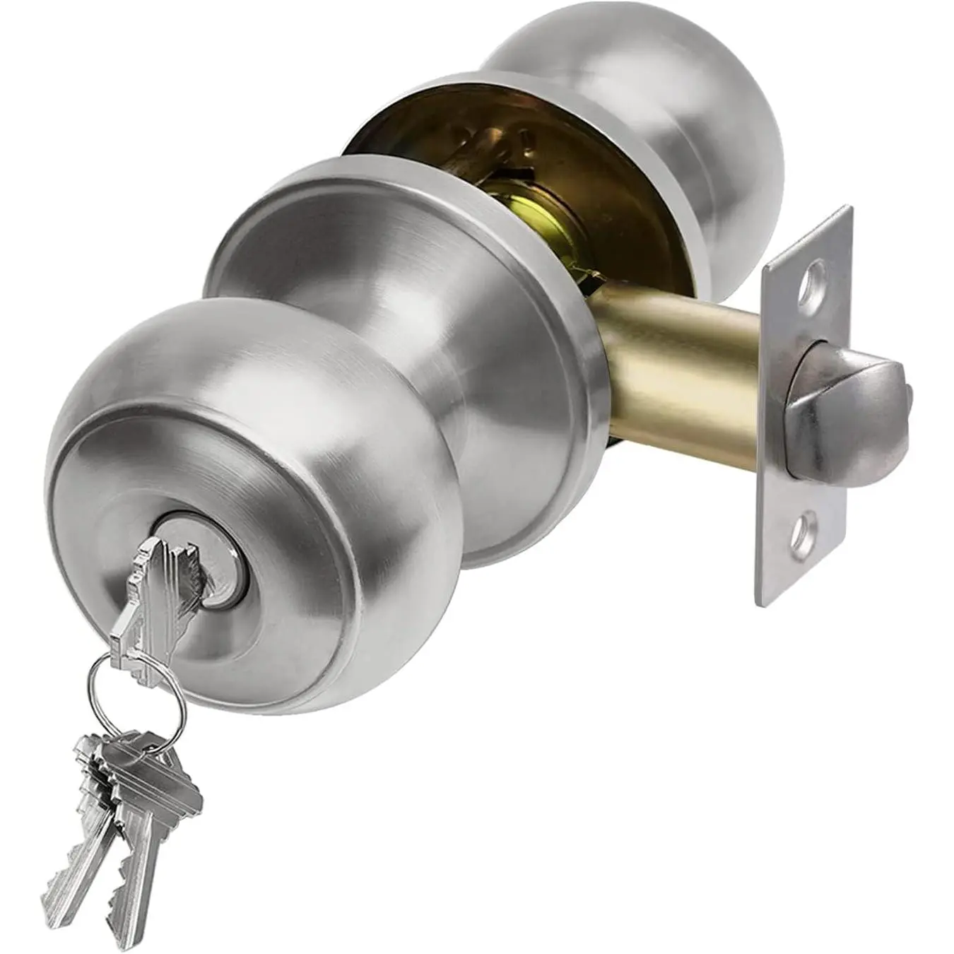 Keyed Entry Door Knob Set, Entrance Door Lock in Solid Stainless Steel for Exterior and Interior, Round Ball Handle