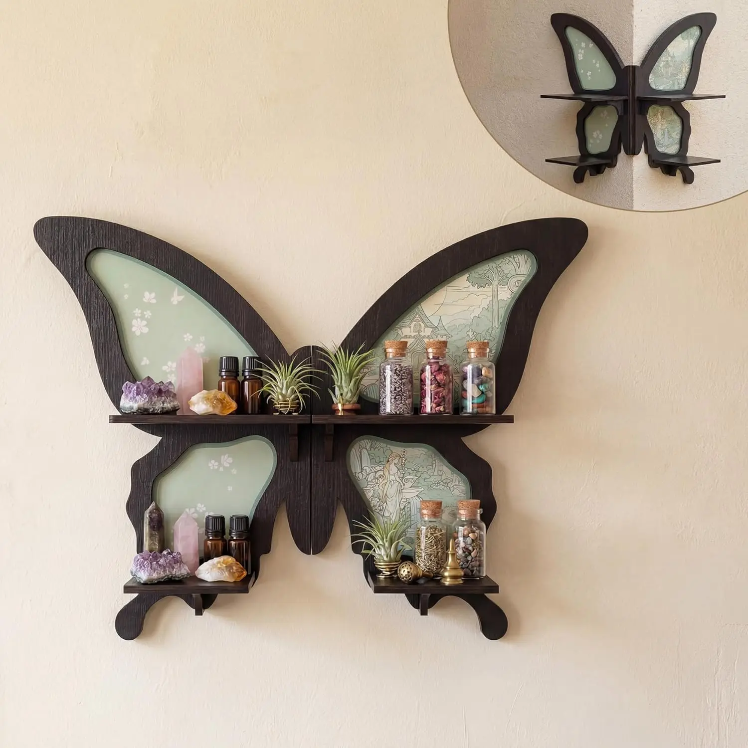 Crystal Display Shelf, Wooden Wall Shelf for Bedroom Living Room, Cottagecore Decor Floating Shelf, Trinket Shelf, Wall Art Gift, Knick Knack Shelf for Perfume, Collectibles, for Mom