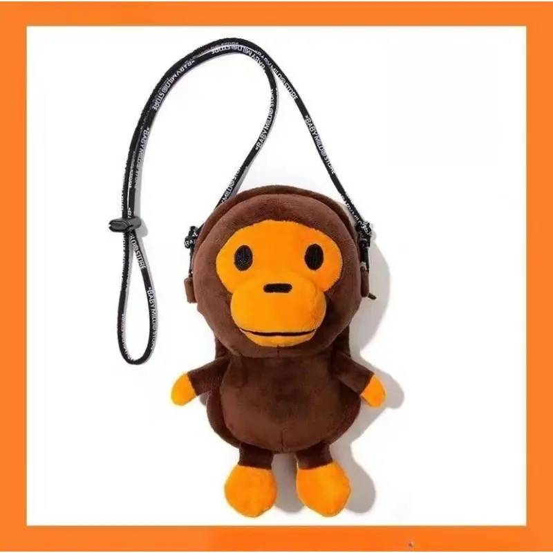 Cartoon Monkey Plush Crossbody Bag Multiple Styles Banana Heart Star Pattern Clear Window Shoulder Bag Adjustable Strap Kids Cute Mini Phone Purse Gift