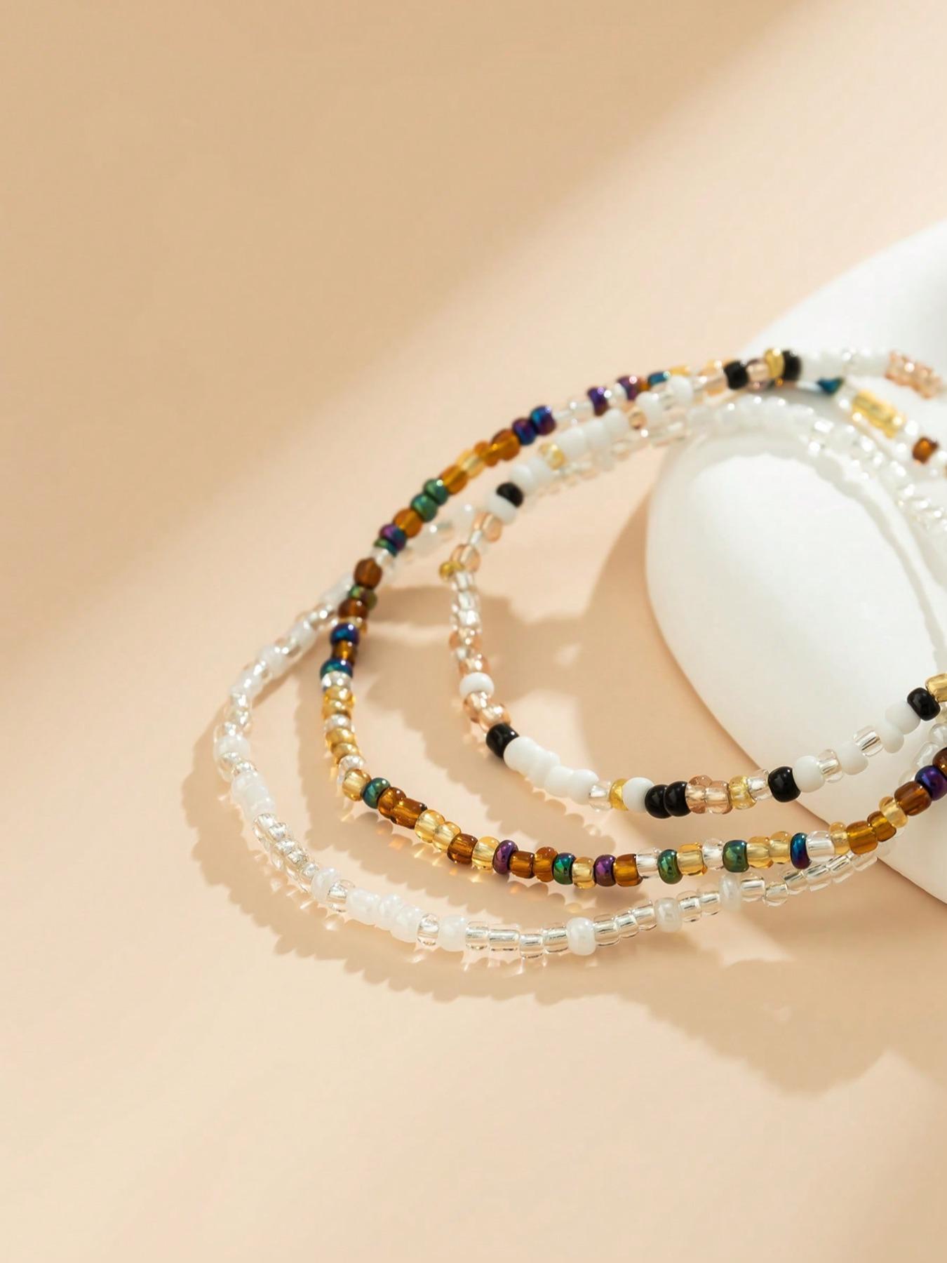 3pcs/set Boho Color Block Beaded Anklet, Fashionable Foot Jewelry For Women & Girls, Jewelry for Women, Trendy Jewelry