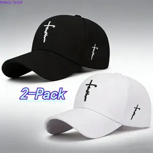 2-Pack Black & White Baseball Caps for Men & Women – Cross Embroidery Dad Hats, Breathable Lightweight Adjustable Cotton Blend Hat for Outdoor Sports, Streetwear & Daily Casual Wear