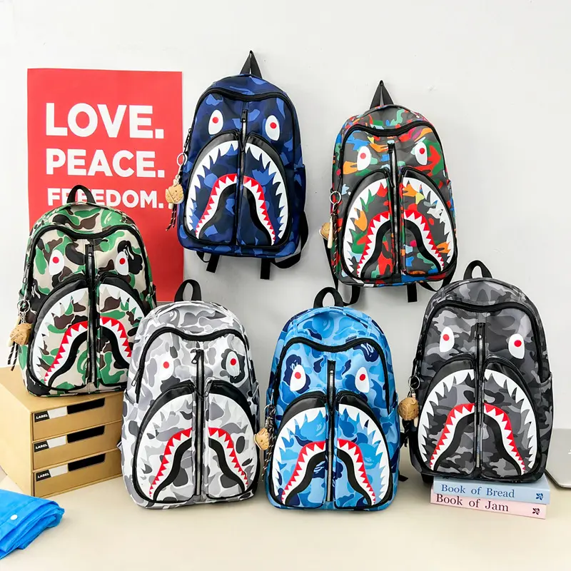 Shark Mouth Camo Backpack Large Capacity Laptop Backpack School Travel Daypack for Men Women