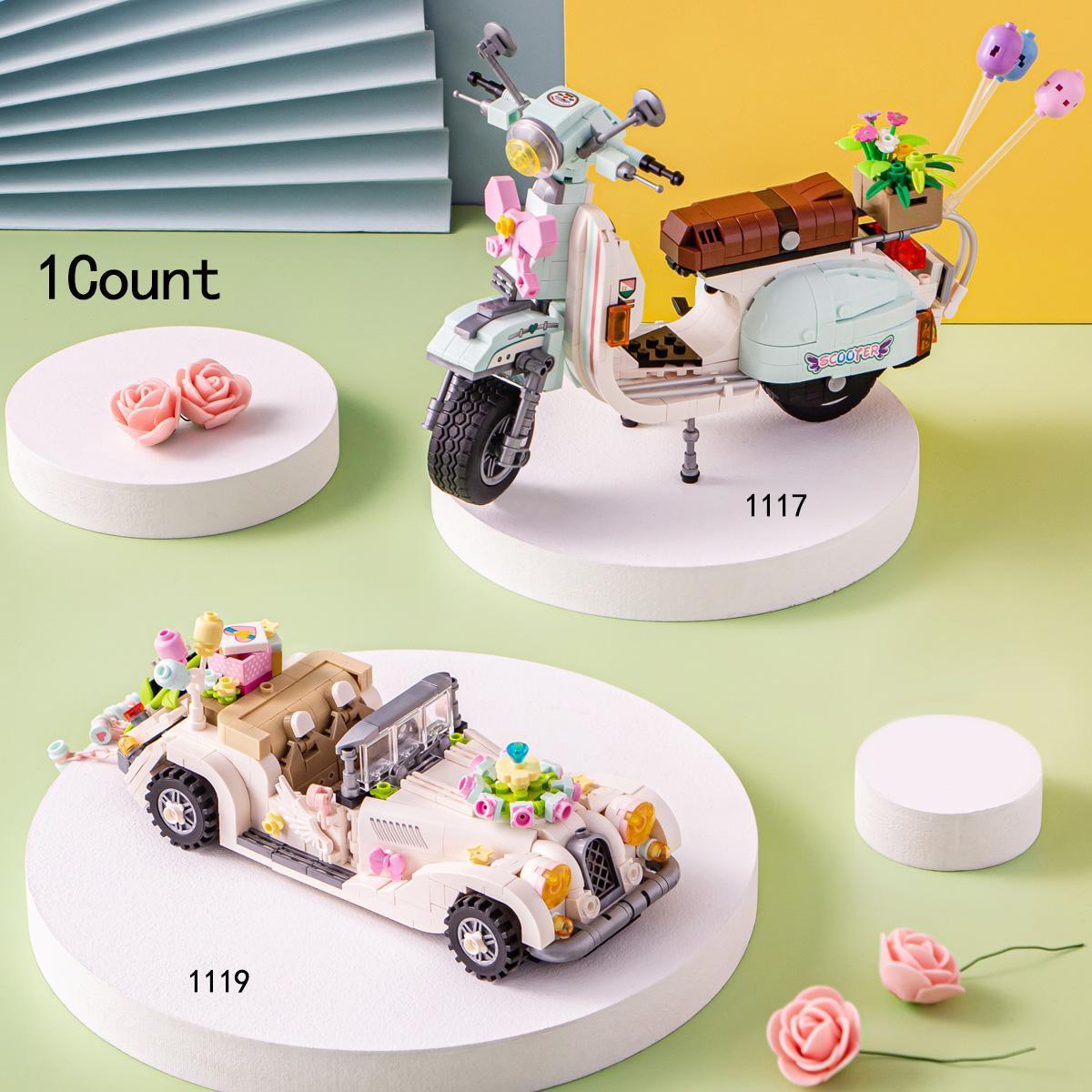 Miniature Motorcycle/Wedding Car Model STEM Building Blocks, 1  Set Mini Particle Blocks Building Toy, Creative Assembly Toy Gift, Wedding Car Model