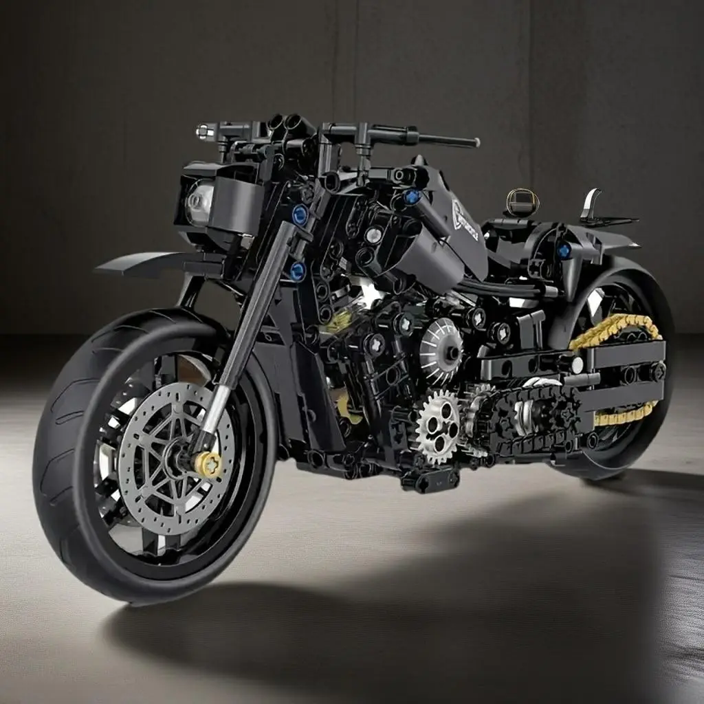 Mechanical Dark Heavy Motorcycle Building Blocks, Disc Brake Gear Transmission Structure, Assemble Model for Boys and Boyfriends, Birthday Gift