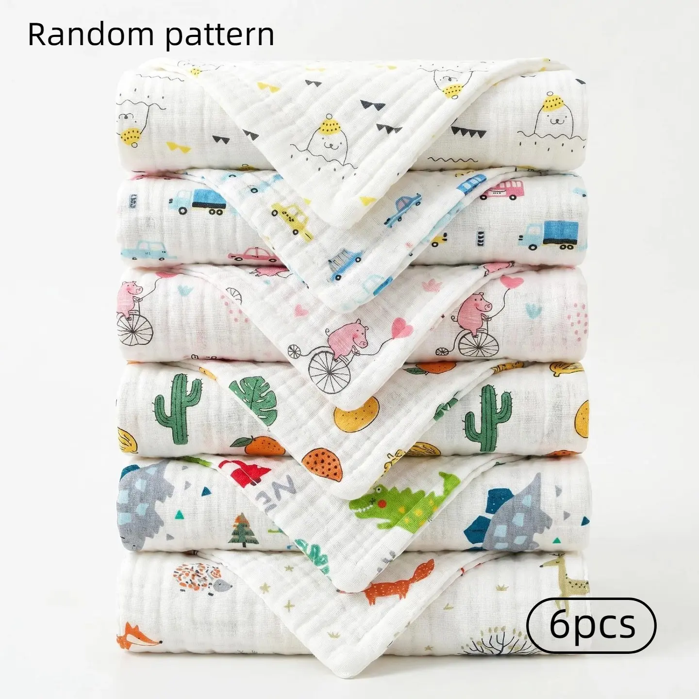 6-Pack Soft Muslin Baby Towels, Multi-Use Burp Cloths, Burping Cloths For Babies, Absorbent & Breathable, Unisex, Solid Color, Little Bear Theme