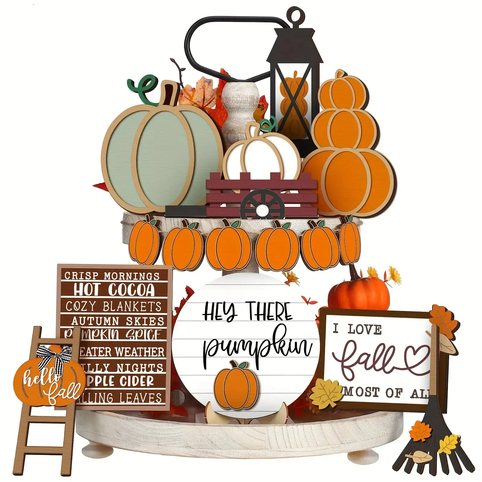 16PCS Thanksgiving Fall Tiered Tray Decor Set, Rustic Wooden Pumpkin Leaf Tabletop Decor Retro Kitchen Dining Table Centerpiece, Decorative Table Centerpieces, Farmhouse Style Autumn Home Decoration, Holiday Table Accent Thanksgiving Gift, TikTok Shop US