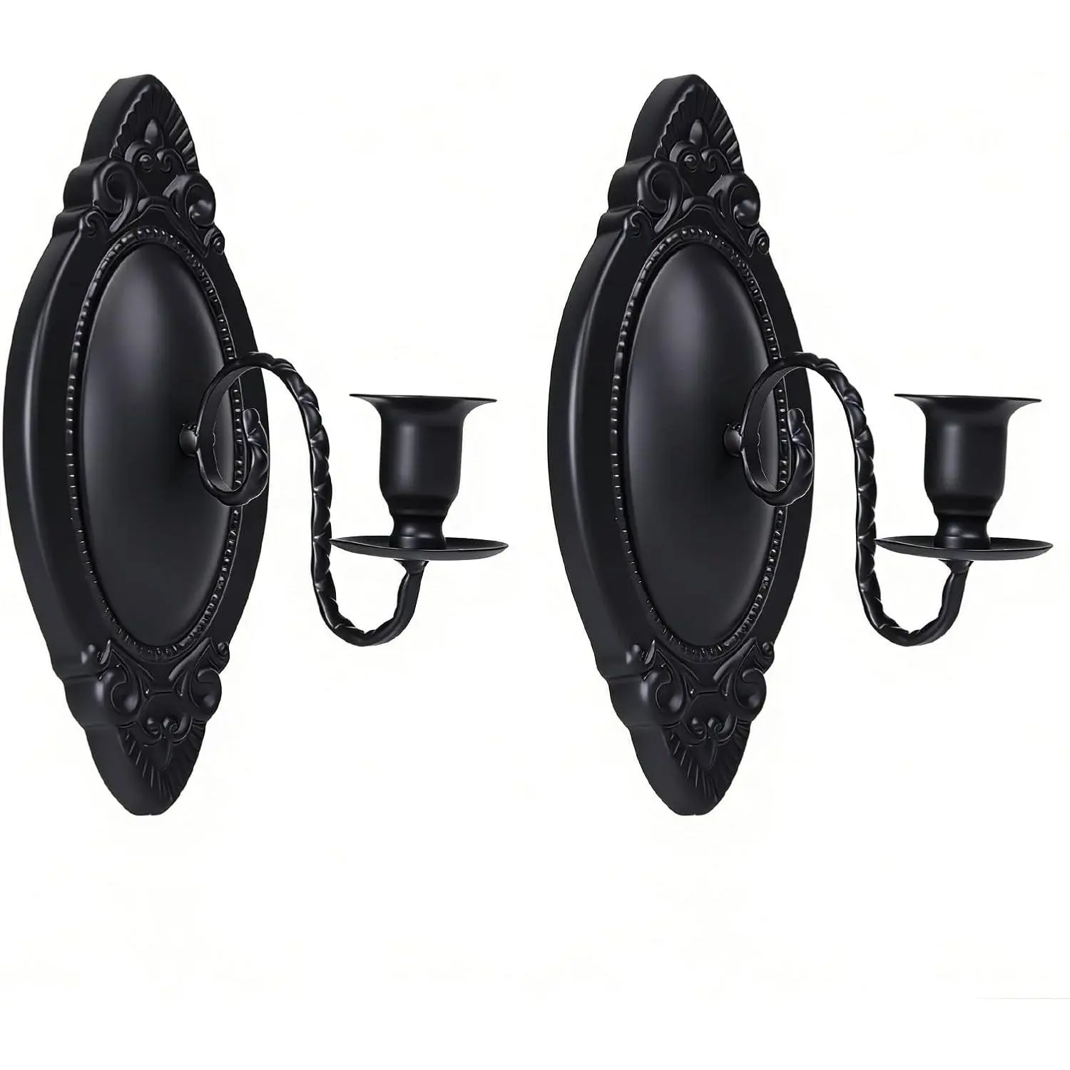 Black Candle Sconces Set of Two, Victorian Decor Royal Wall Sconce, Metal Rustic Candle Holder Baroque  Wall Decor for Living Room, Dining Room, Bedroom, Fireplace, Hallway, Window