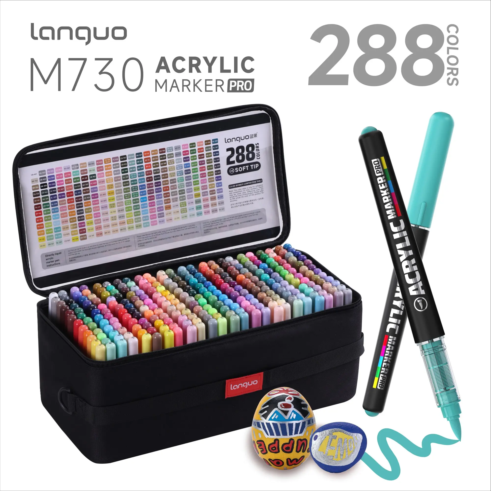 Languo 288 Color Acrylic Marker Set, Soft Brush Tip, Rich Colors, Ideal for Painting, DIY Crafts, Crafting Supplies, Adult & Artist Art Supplies, Arts and Crafts Supplies