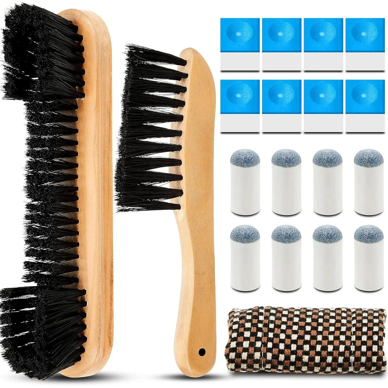 19-Piece Billiards Pool Table Rail Cleaning Kit, Includes Wooden Brush, Cue Chalk Cubes, Slip-On Cue Tip & Cloth - Complete Billiard Accessories Set for Sports & Outdoor Use