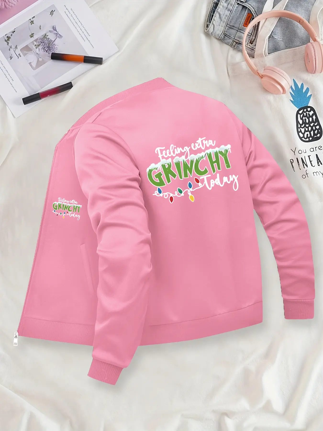 Christmas Themed Grinch Printed Casual Jacket - Suitable for Casual Outdoor Sports, Fashionable & Durable for All Seasons, Ideal for Daily Activities, Gifting, Gatherings & Work.