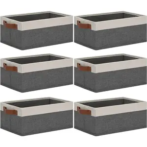 Small Fabric Storage Bins with Handles 6 Pack, 11.8" x 7.87" x 5.11" Storage Baskets for Shelves, Baskets for Organizing Clothes Underwear Socks Hats DVDs (Grey/White)