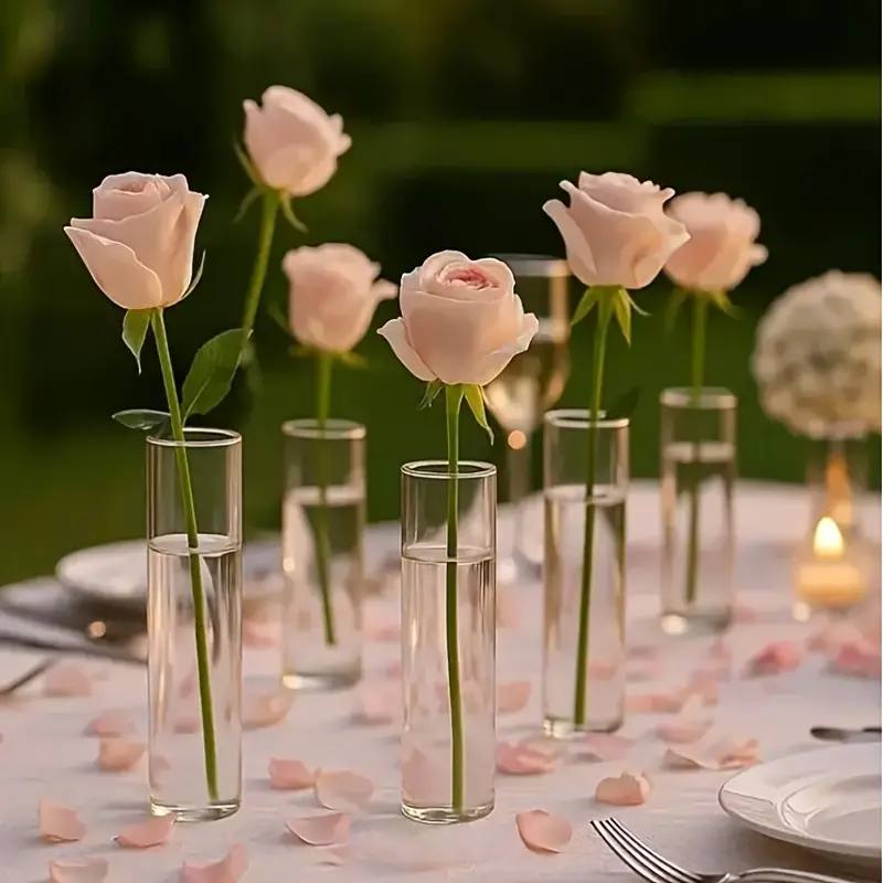5pcs Plastic Cylinder Vase Set, High Transparency, Suitable for Parties, Gatherings, Home Decor, Weddings, and Holiday Gifts, Transparent, Durable, and Shatter-Resistant, Festive Tableware, Party Decorations, Bohemian Style, Minimalist Decor