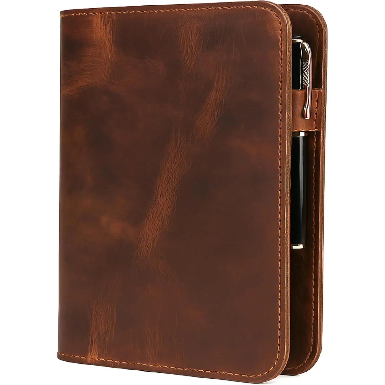 A5 Journal Cover Refillable Notebook Cover, Fits 5.75 x 8.25 in, Card Slots Pocket & Pen Holder,  Professional Leather Organizer for Men & Women, Travel & Work Diary Cover (Tan)