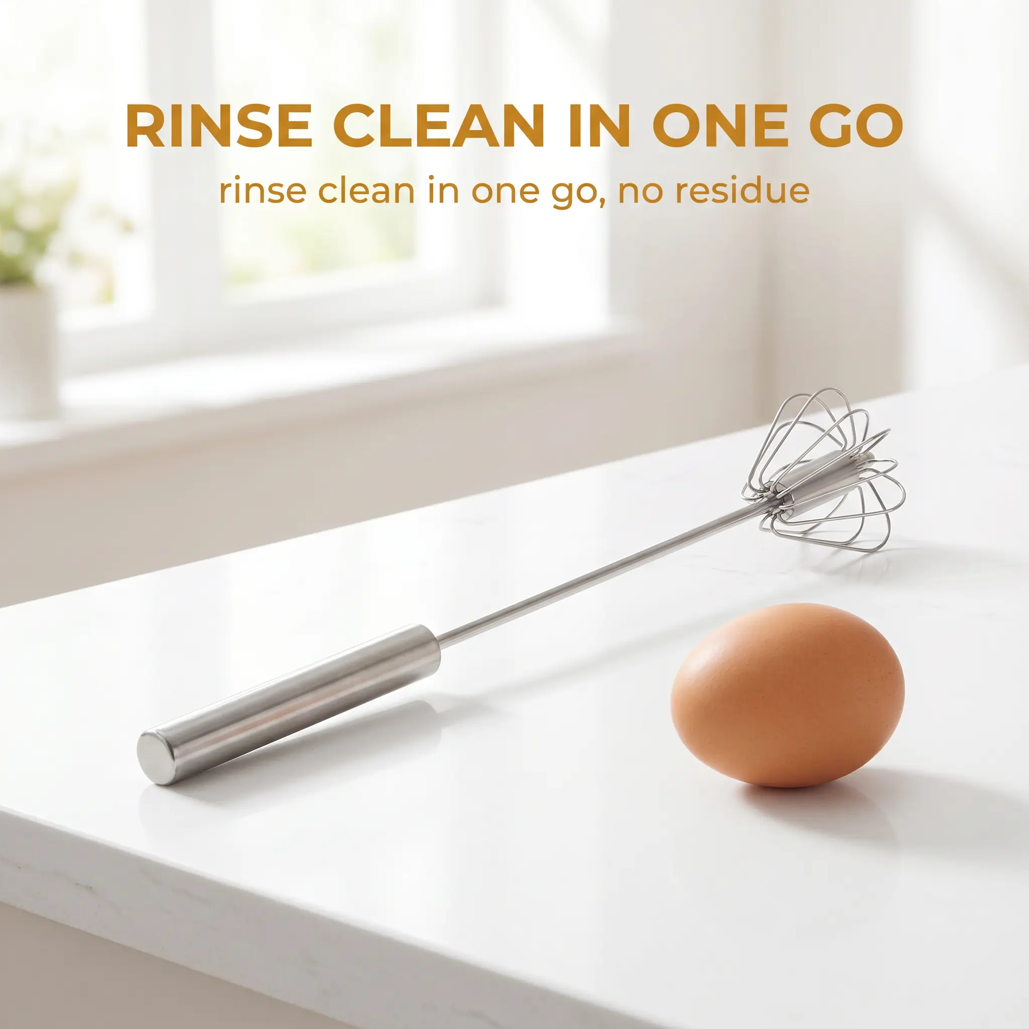 Food Grade Stainless Steel Hand Push Rotary Whisk Rust Resistant Sturdy Riveted Semi Automatic Blender for Cooking Beating Whisking Stirring Easy Clean
