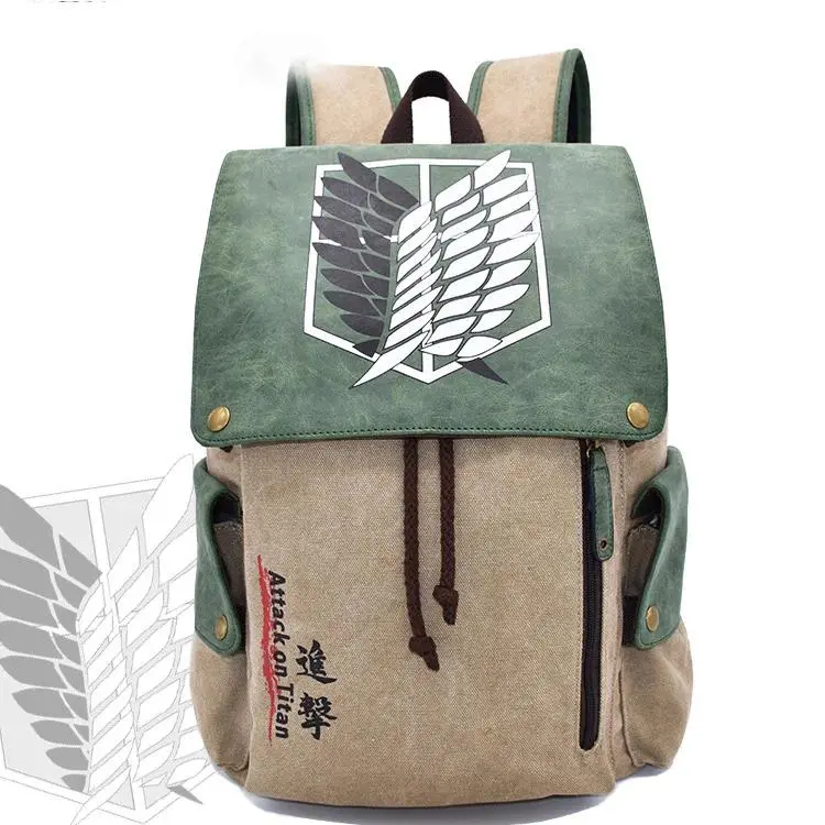Anime Attack on Titan Animated Character Multifunction Backpack - Unisex Cartoon Print with Attack Logo, Minimalist Waterproof Synthetic Canvas, Portable Lightweight Student Daypack for Laptop Carry, Lightweight Backpack Daypack