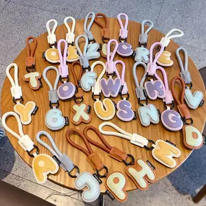 Custom Initial Letter Keychain, 26 Alphabet PU Leather Name Key Ring, Braided Rope Car Key Holder, Personalized Bag Charm, Couple Gift
