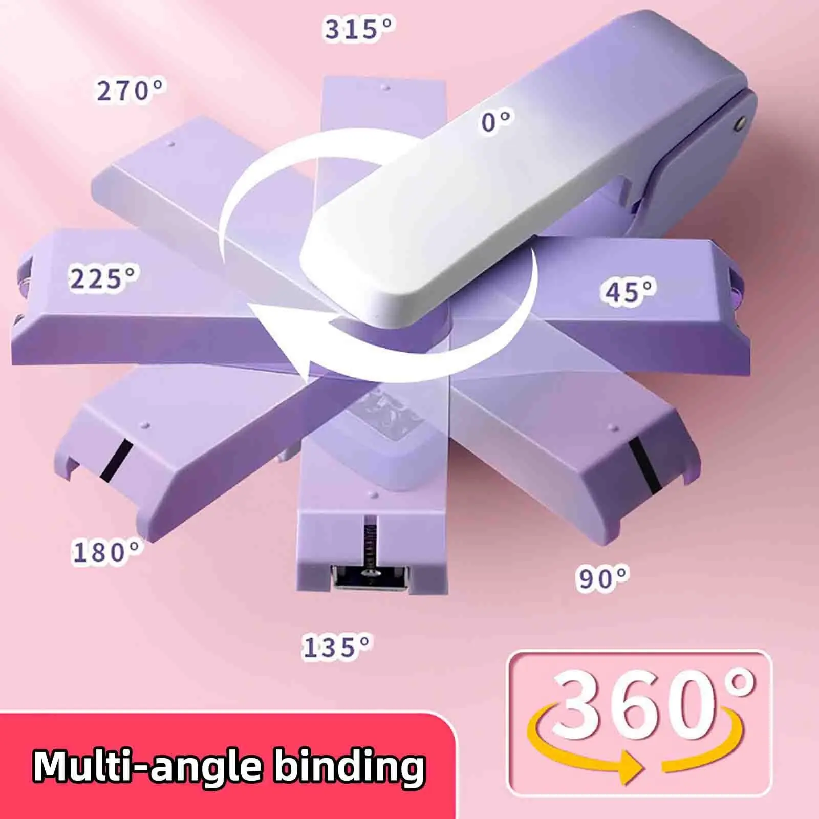 Rotatable Portable Office Stapler, Compact Manual Desktop Stapler, Ideal for Paper Binding, File Organization, Receipts, Handouts, Home Office, School Use, Pink and Purple Colors Available